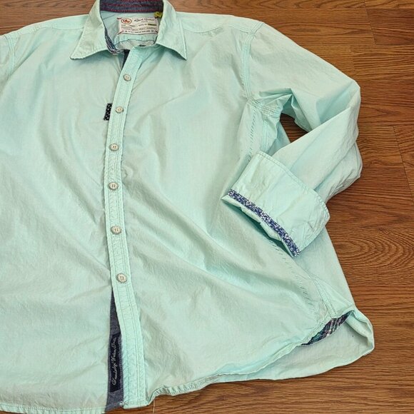 Robert Graham Button Down Shirt Men's Medium Turquoise Long Sleeve Contrast Cuff - Picture 3 of 15